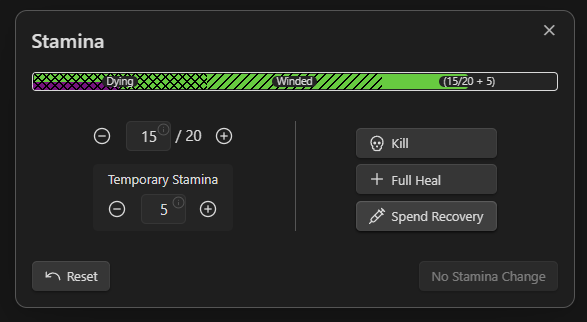 stamina bar modal