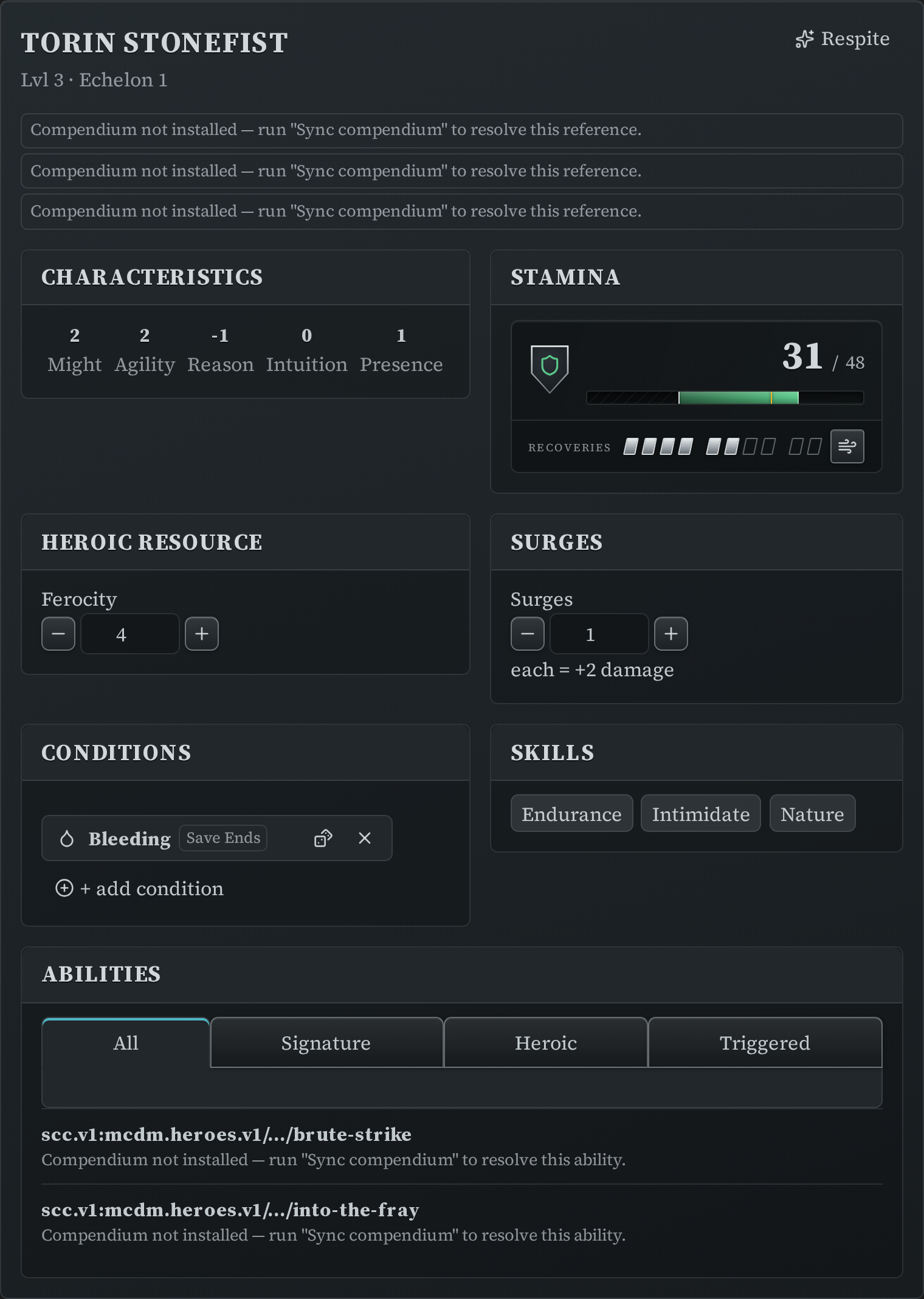 A hero sheet