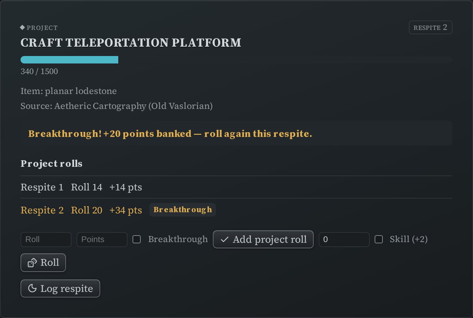 A downtime project tracker