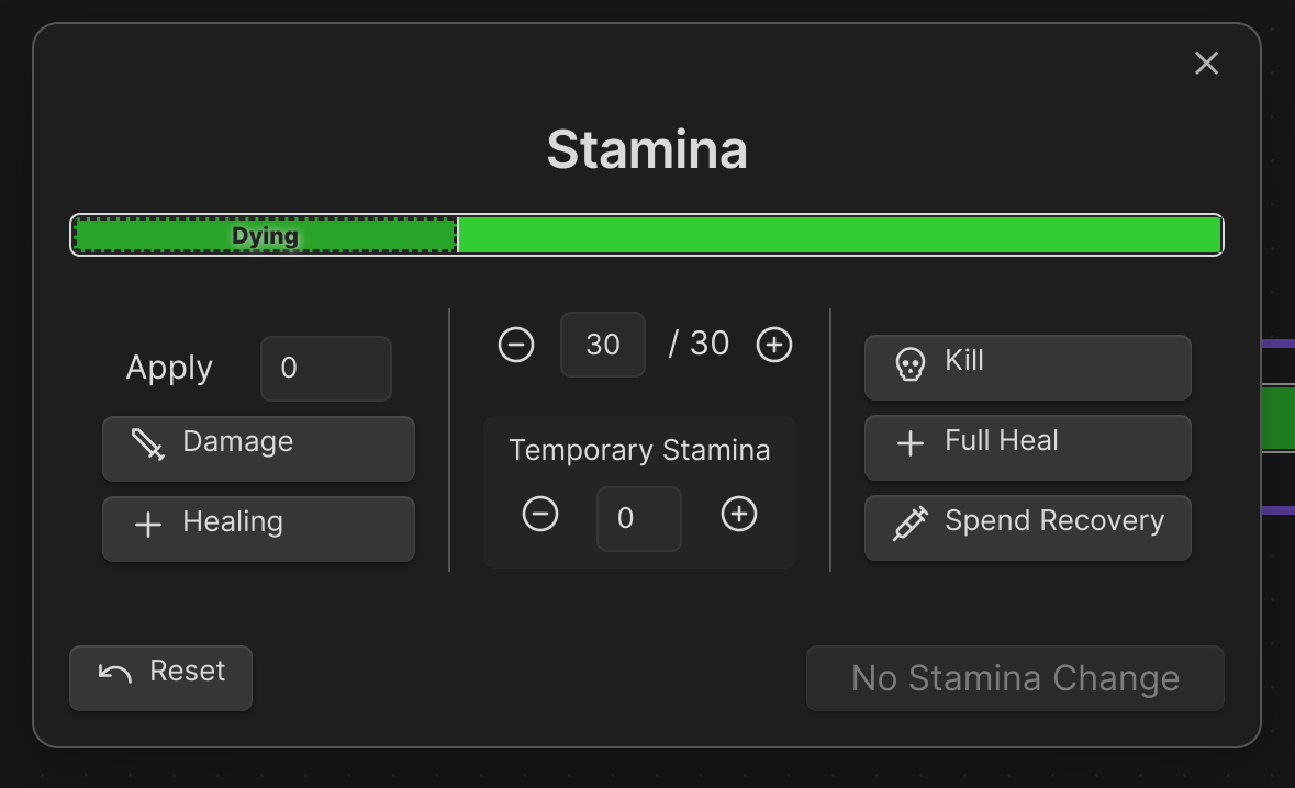 stamina bar modal