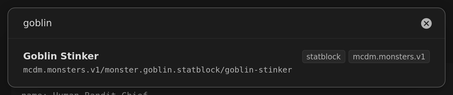 Searching the compendium for a goblin